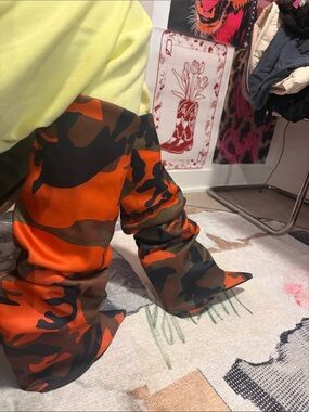 Orange & Olive Camo Pointed Toe Boots